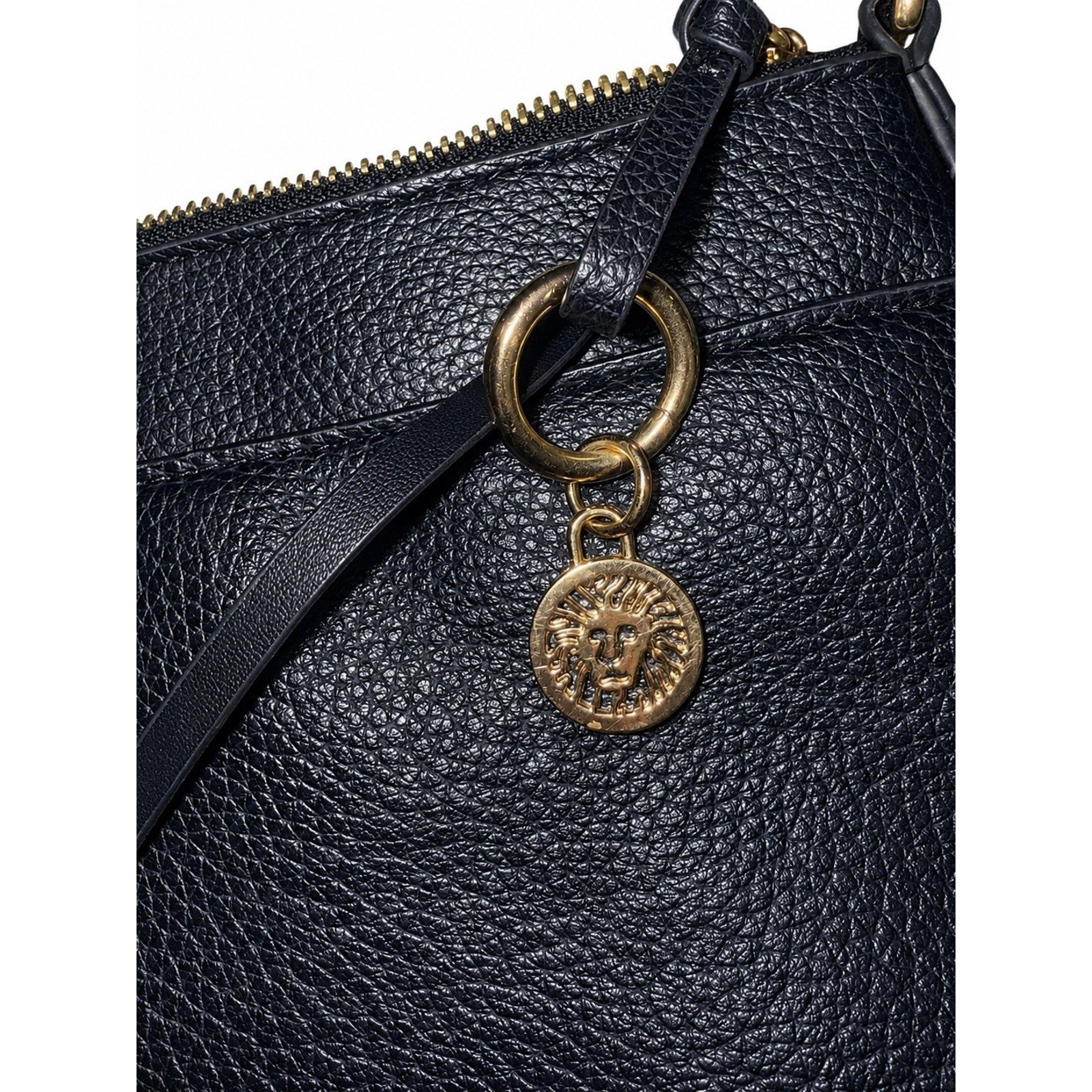 Anne Klein Black Crossbody Bag Gold-Tone Lion Charm Adjustable Strap — image 3 of 4